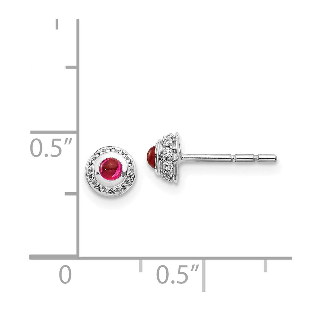 14k White Gold Real Diamond and Cabochon Ruby Earrings