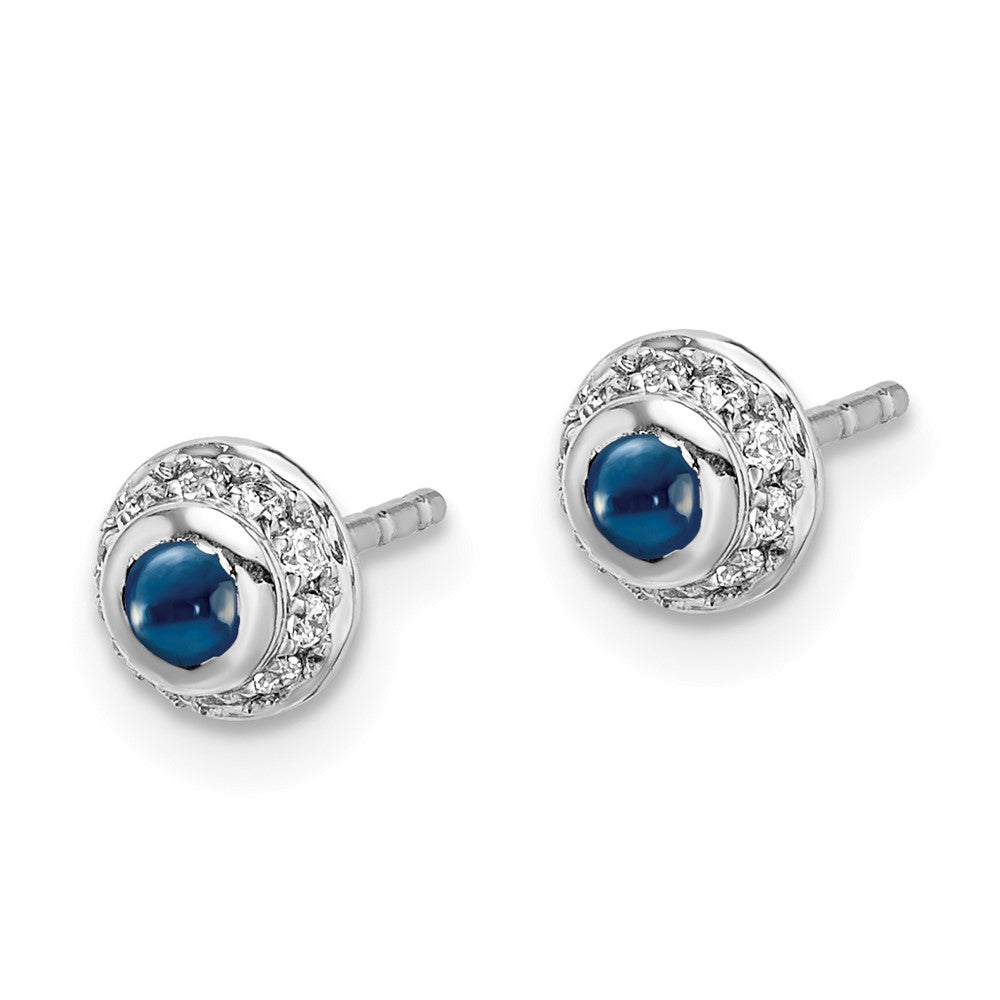 14k White Gold Real Diamond and Cabochon Sapphire Earrings