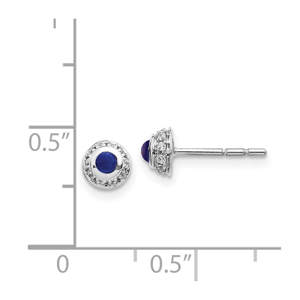 14k White Gold Real Diamond and Cabochon Sapphire Earrings