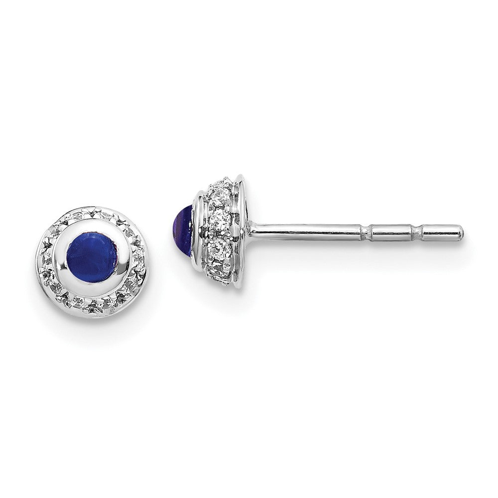 Solid 14k White Gold Simulated CZ and Cabochon Sapphire Earrings