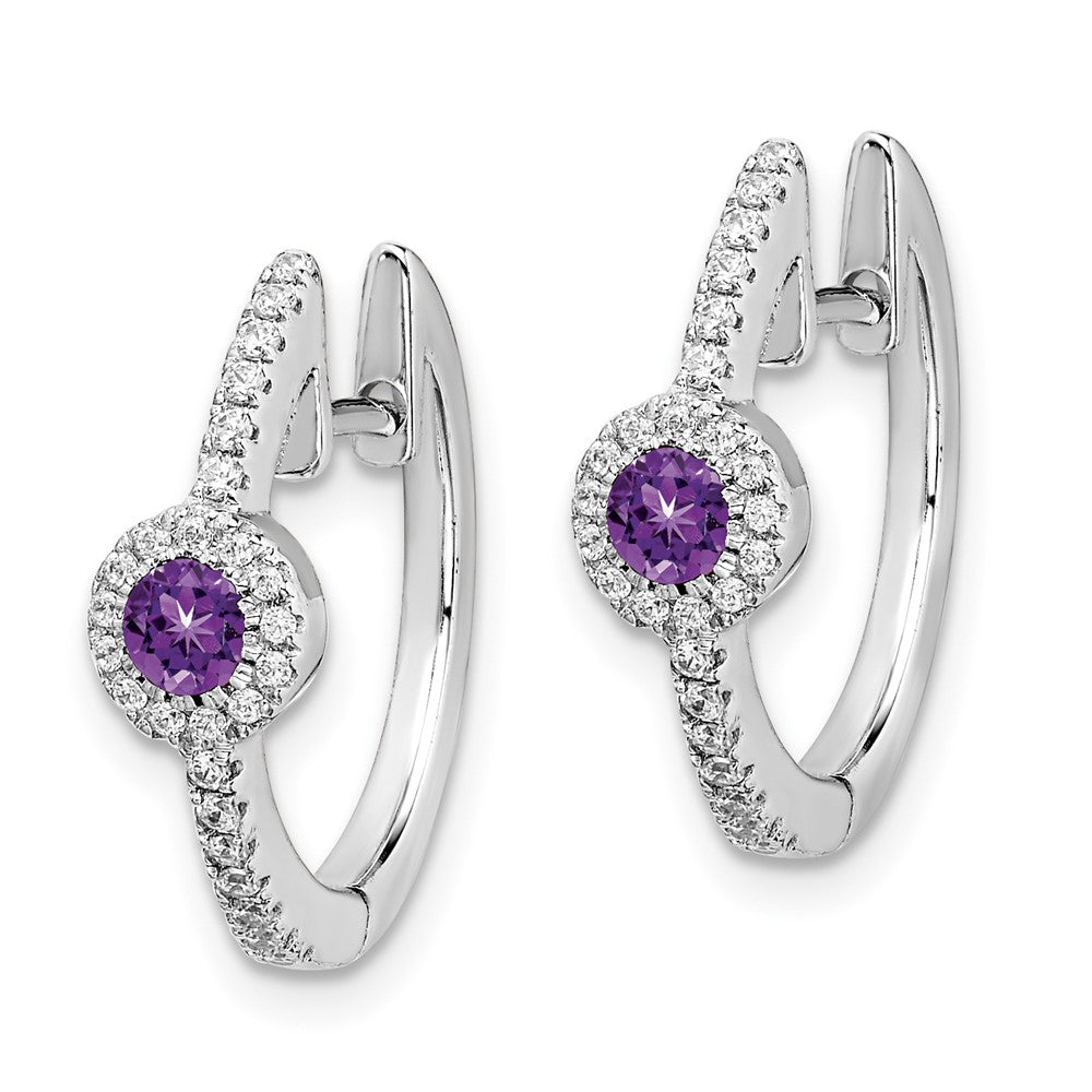 14k White Gold Real Diamond and Cabochon Amethyst Earrings