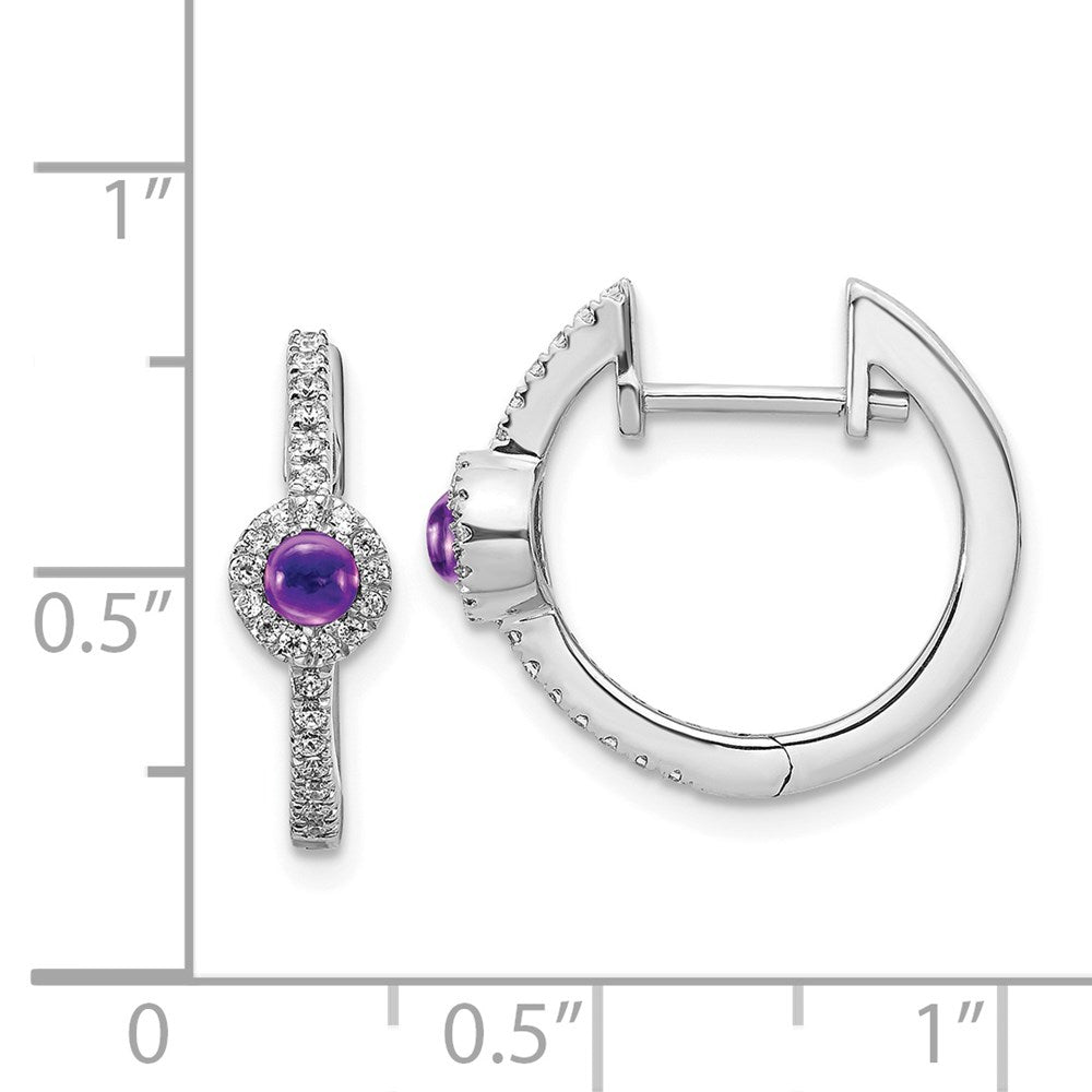 14k White Gold Real Diamond and Cabochon Amethyst Earrings