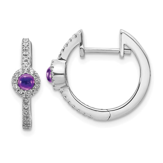 14k White Gold Real Diamond and Cabochon Amethyst Earrings