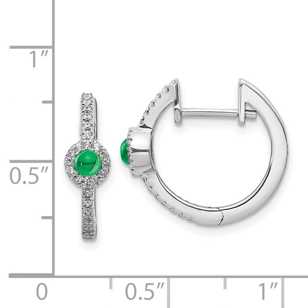 14k White Gold Real Diamond & Cabochon Emerald Earrings