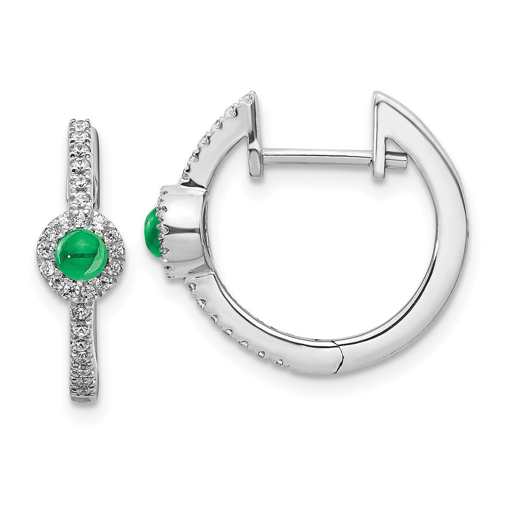 14k White Gold Real Diamond & Cabochon Emerald Earrings