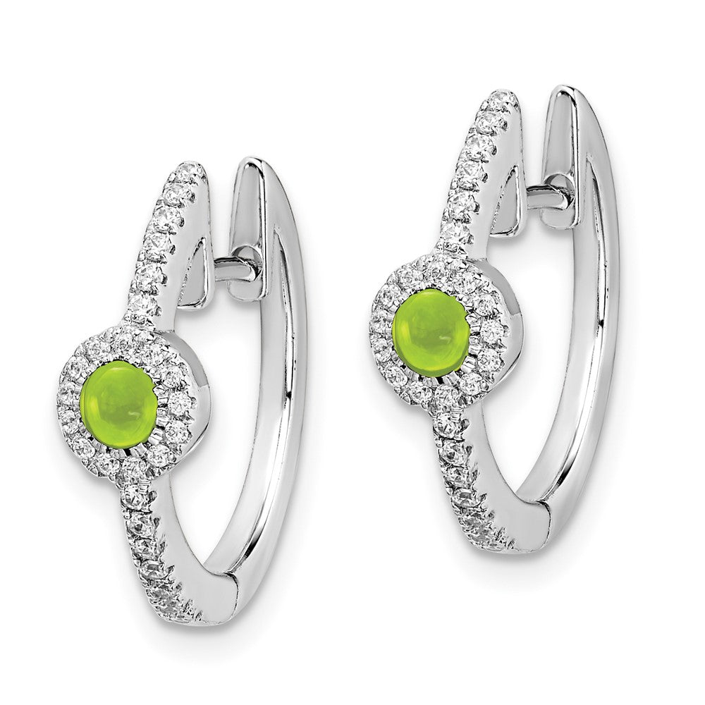 14k White Gold Real Diamond and Cabochon Peridot Earrings