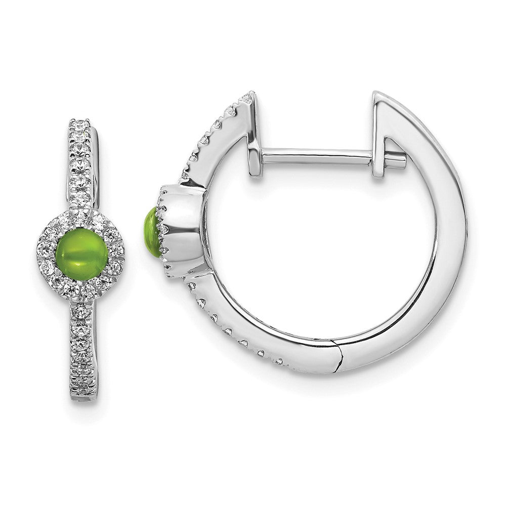 14k White Gold Real Diamond and Cabochon Peridot Earrings