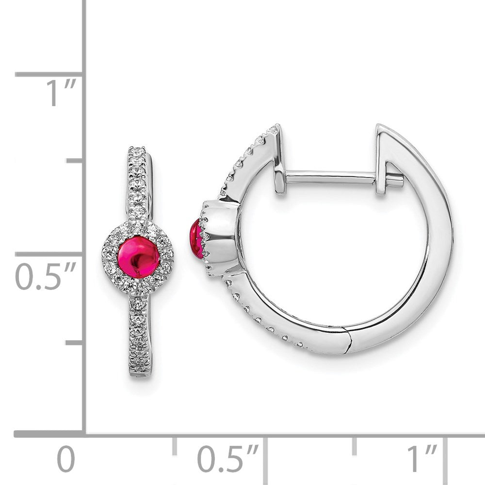 14k White Gold Real Diamond and Cabochon Ruby Earrings