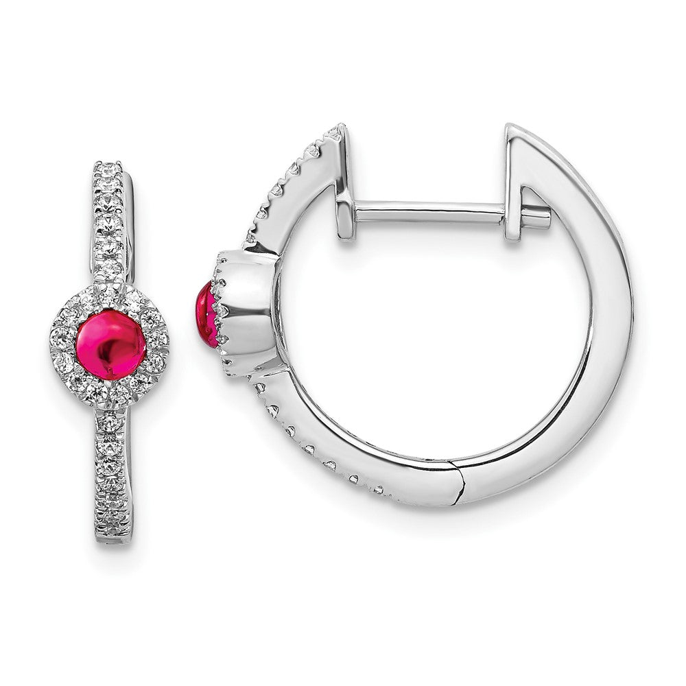 14k White Gold Real Diamond and Cabochon Ruby Earrings