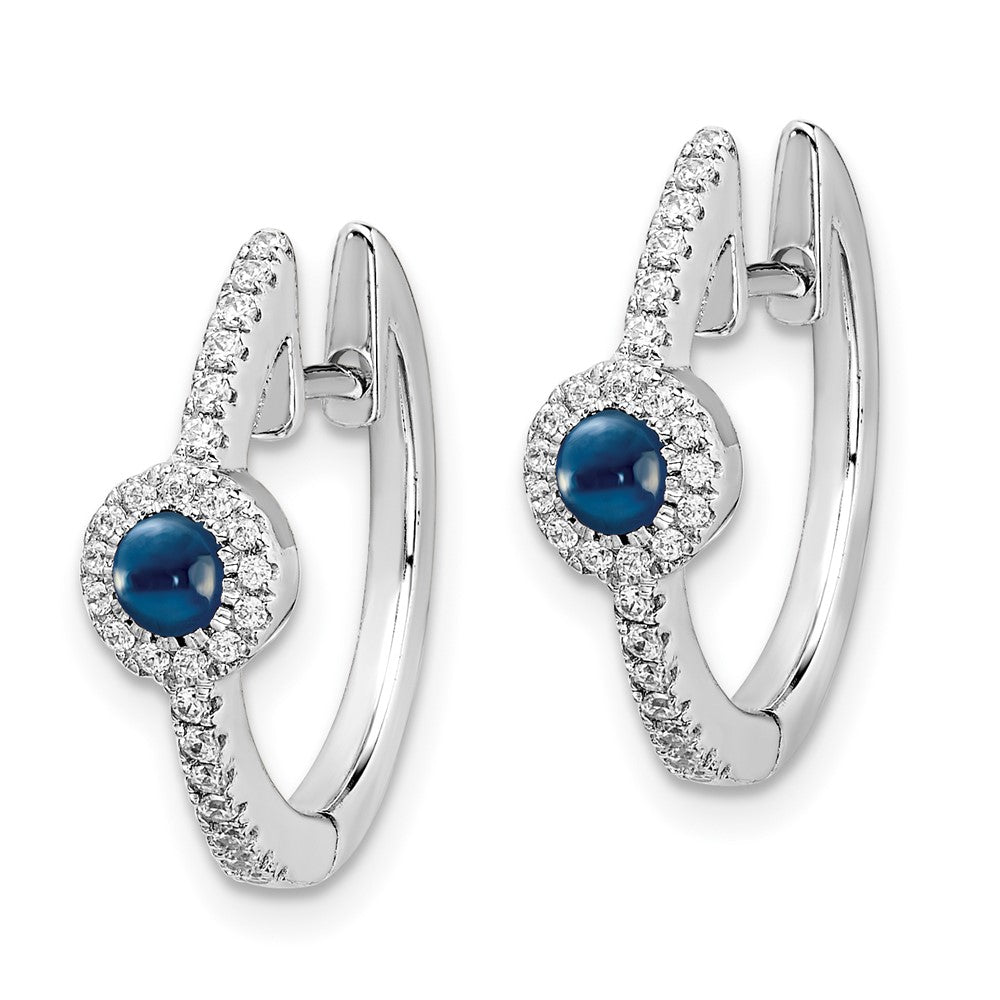 14k White Gold Real Diamond and Cabochon Sapphire Earrings