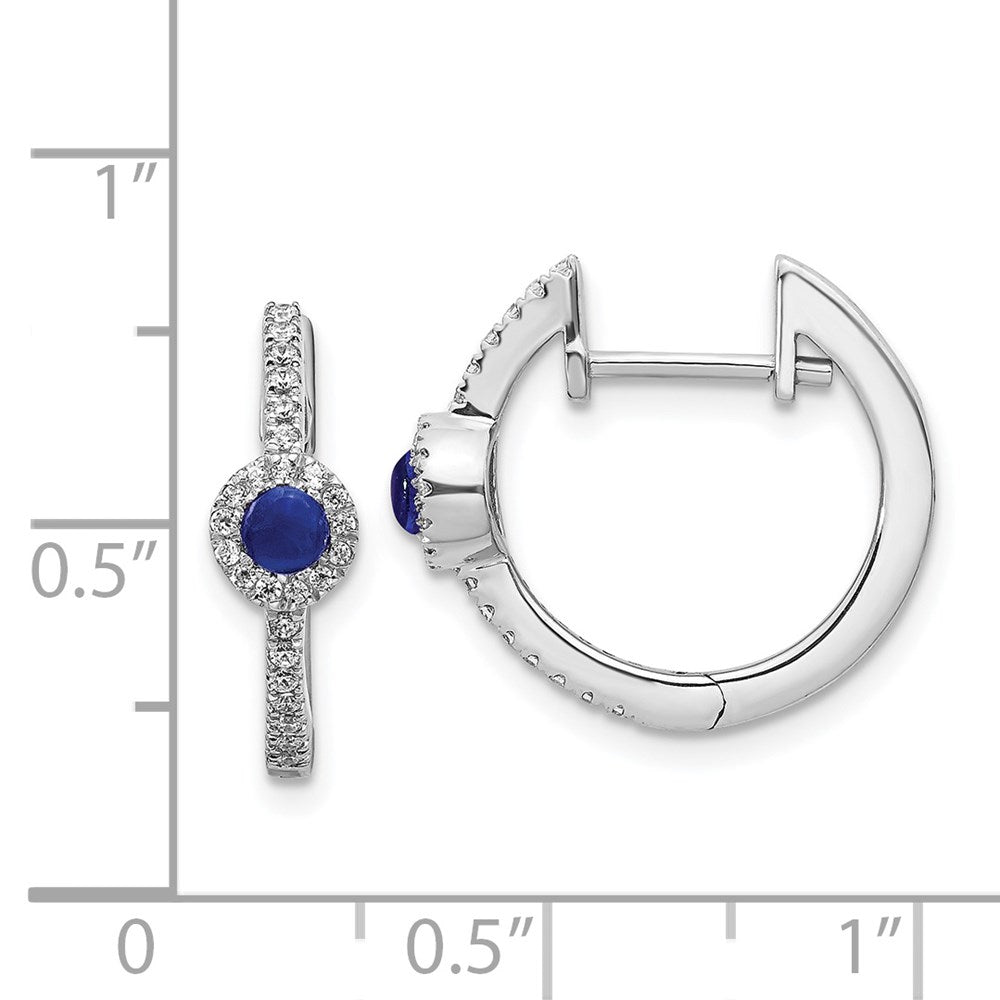 14k White Gold Real Diamond and Cabochon Sapphire Earrings