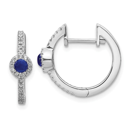 14k White Gold Real Diamond and Cabochon Sapphire Earrings