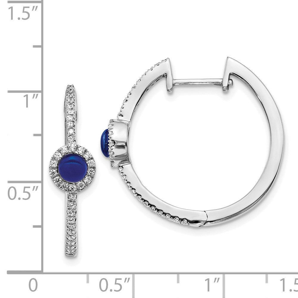 14k White Gold Real Diamond & Cabochon Sapphire Hoop Earrings