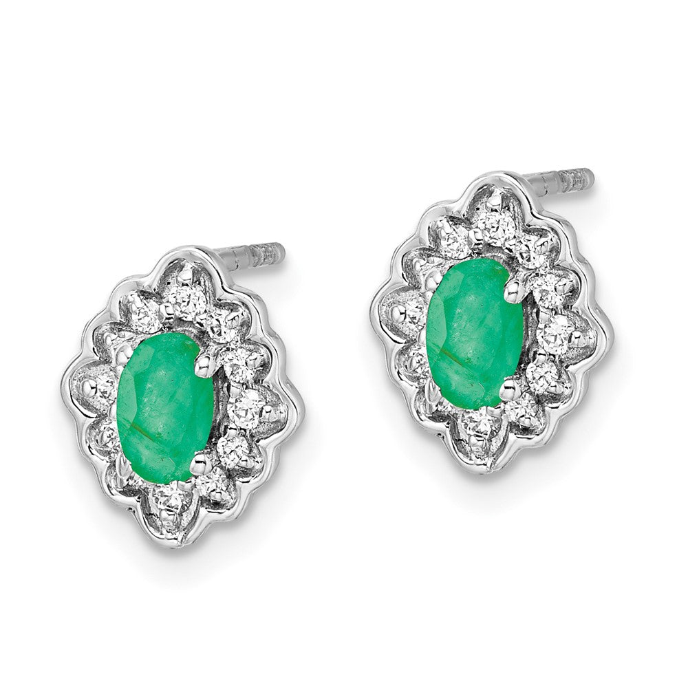 14k White Gold Real Diamond and Cabochon Emerald Earrings