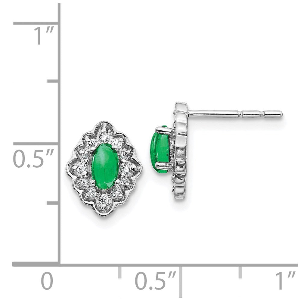 14k White Gold Real Diamond and Cabochon Emerald Earrings