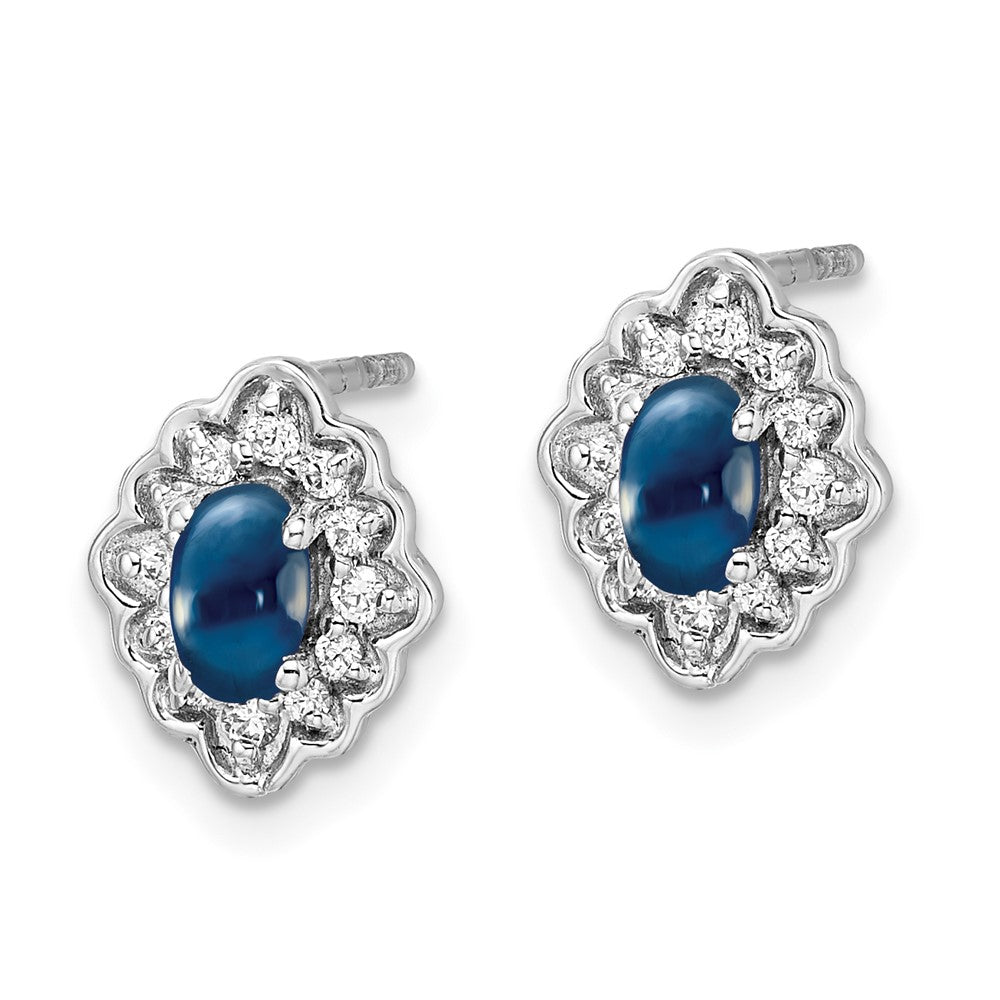 14k White Gold Real Diamond and Cabochon Sapphire Earrings