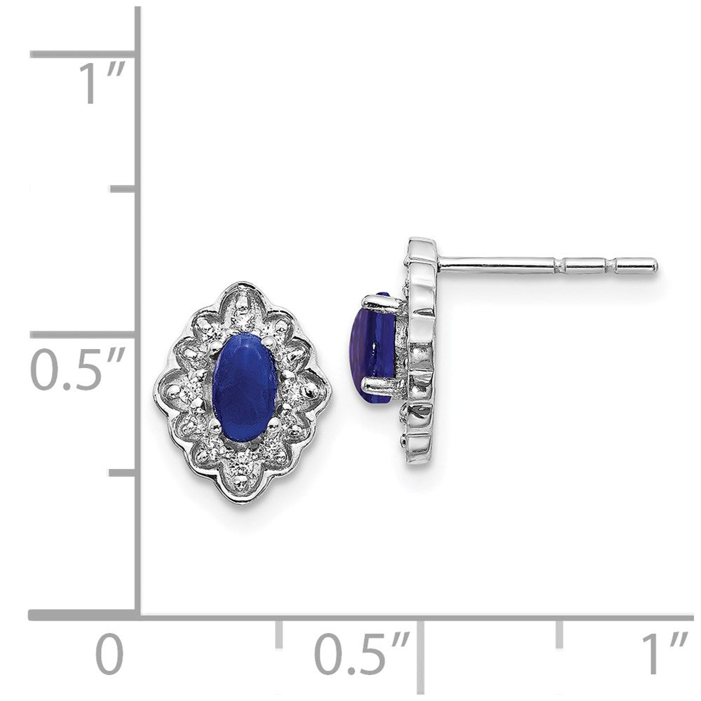 14k White Gold Real Diamond and Cabochon Sapphire Earrings