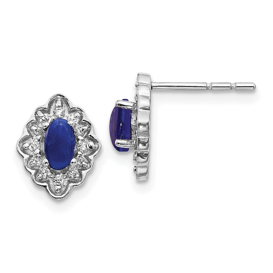 14k White Gold Real Diamond and Cabochon Sapphire Earrings