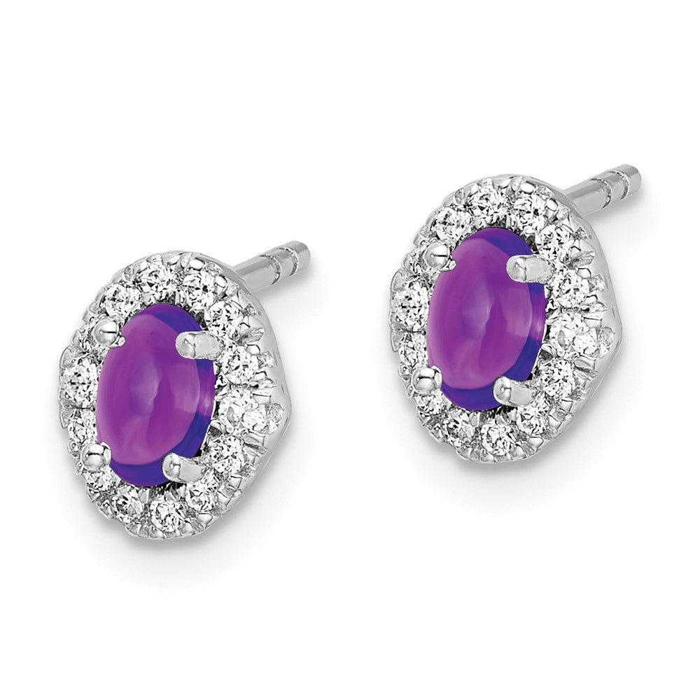 14k White Gold Real Diamond and Cabochon Amethyst Earrings