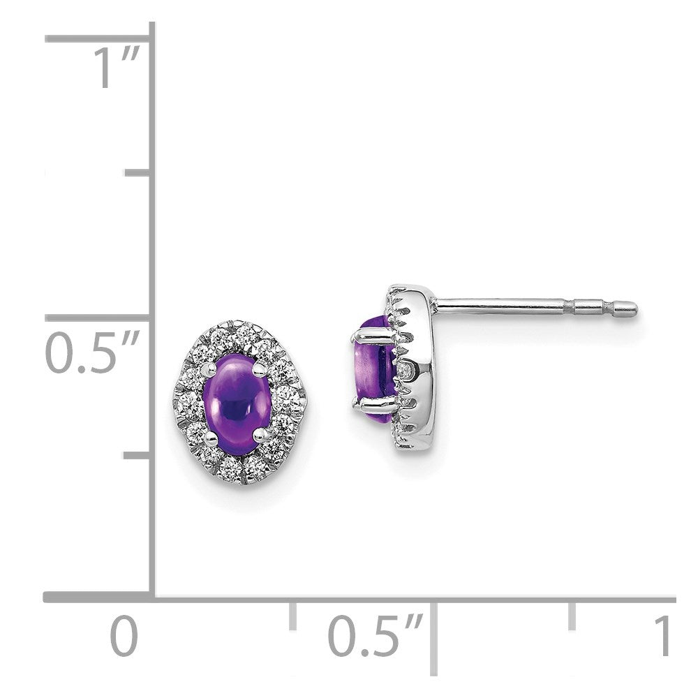 14k White Gold Real Diamond and Cabochon Amethyst Earrings