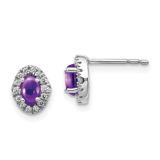 14k White Gold Real Diamond and Cabochon Amethyst Earrings