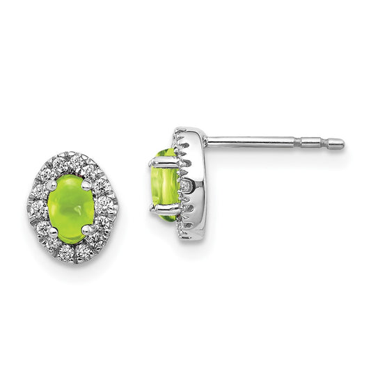 14k White Gold Real Diamond and Cabochon Peridot Earrings