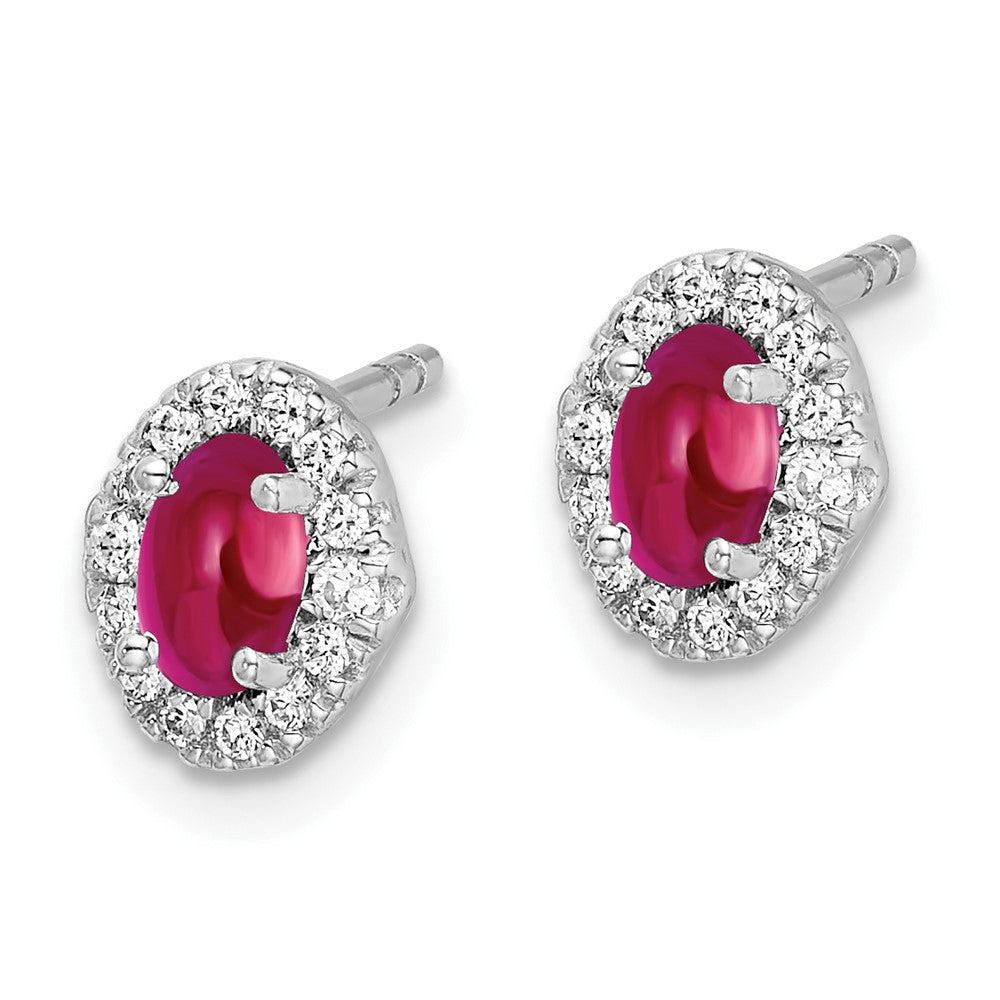 14k White Gold Real Diamond and Cabochon Ruby Earrings