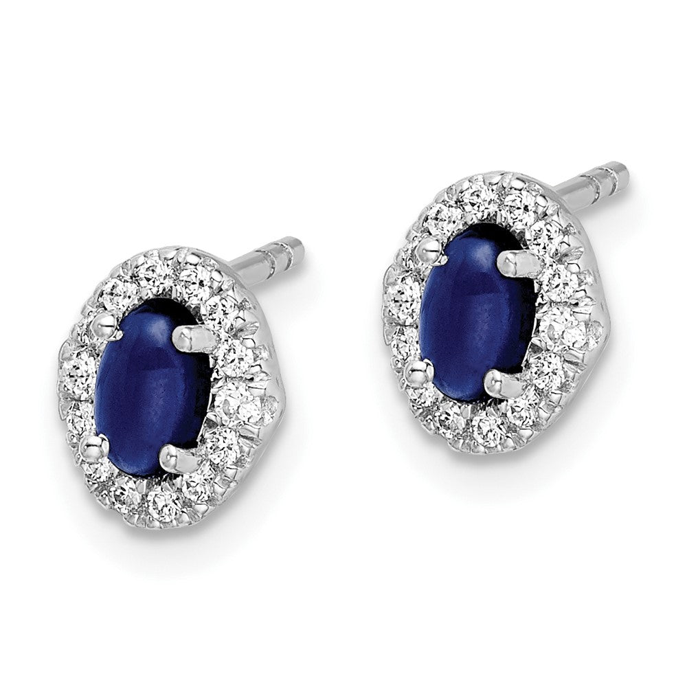 14k White Gold Real Diamond and Cabochon Sapphire Earrings