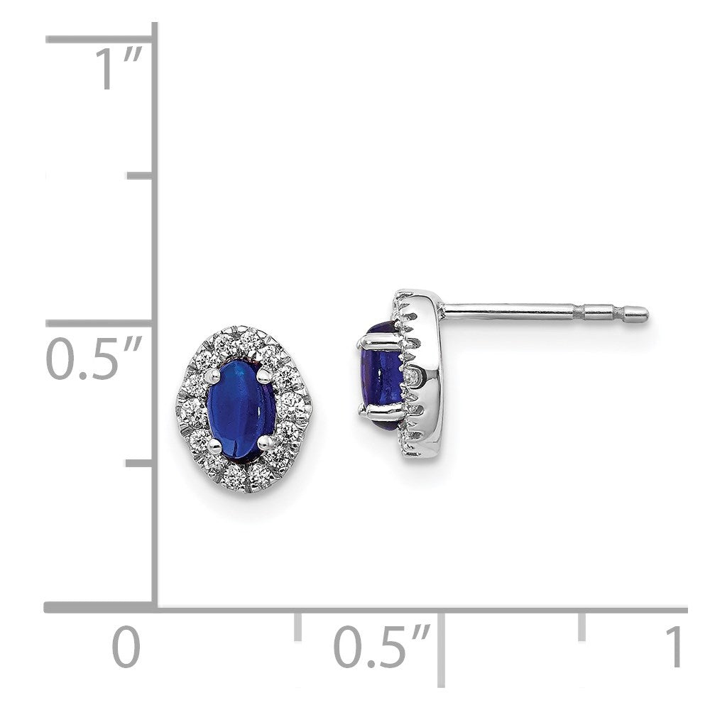 14k White Gold Real Diamond and Cabochon Sapphire Earrings