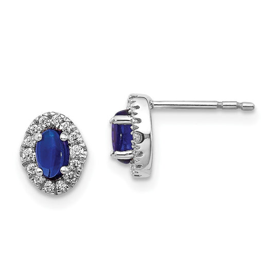 14k White Gold Real Diamond and Cabochon Sapphire Earrings