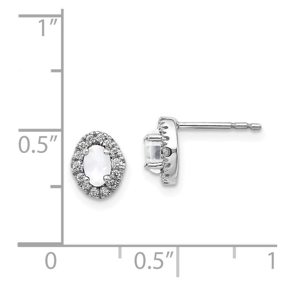 14k White Gold Real Diamond & Cabochon White Topaz Earrings