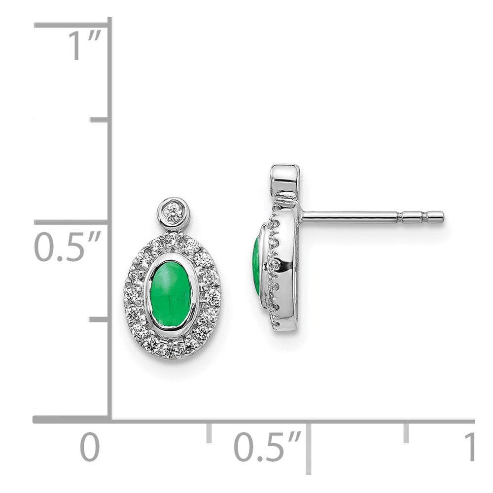 Solid 14k White Gold Simulated CZ and Cabochon Emerald Earrings