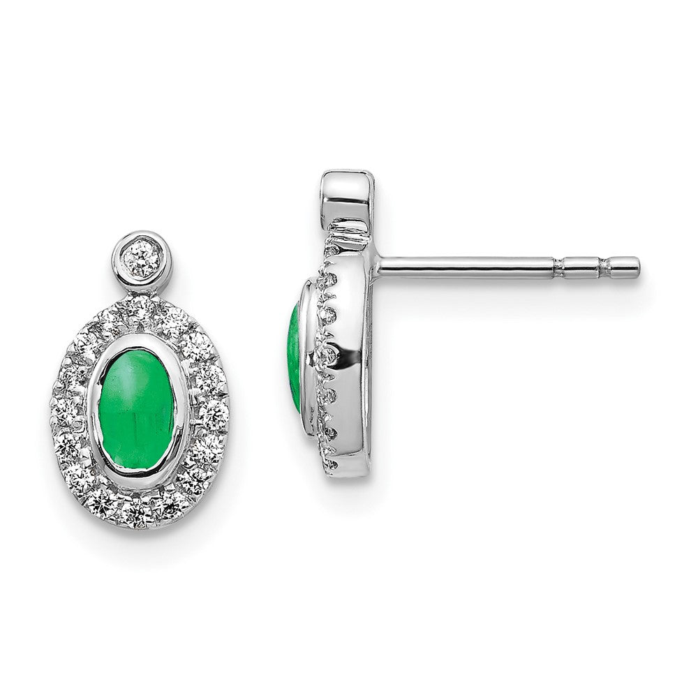 Solid 14k White Gold Simulated CZ and Cabochon Emerald Earrings