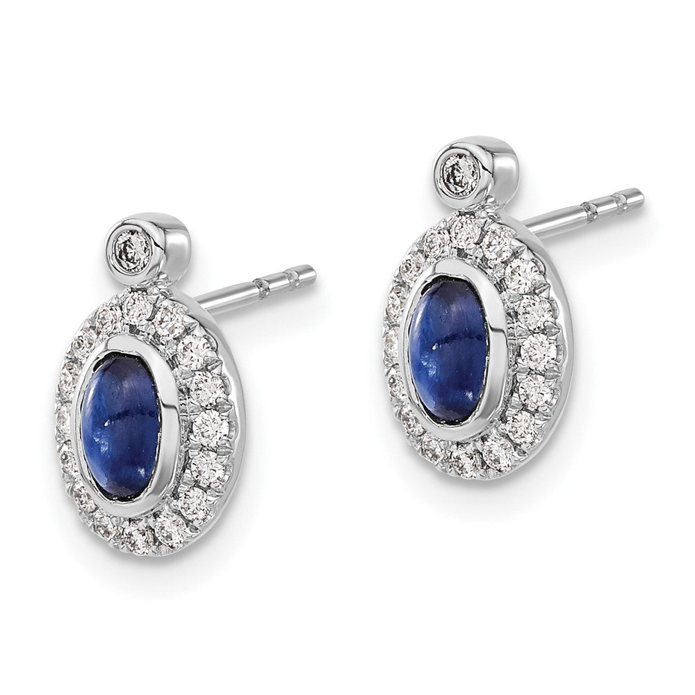 14k White Gold Real Diamond and Cabochon Sapphire Earrings