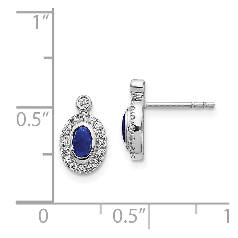 14k White Gold Real Diamond and Cabochon Sapphire Earrings