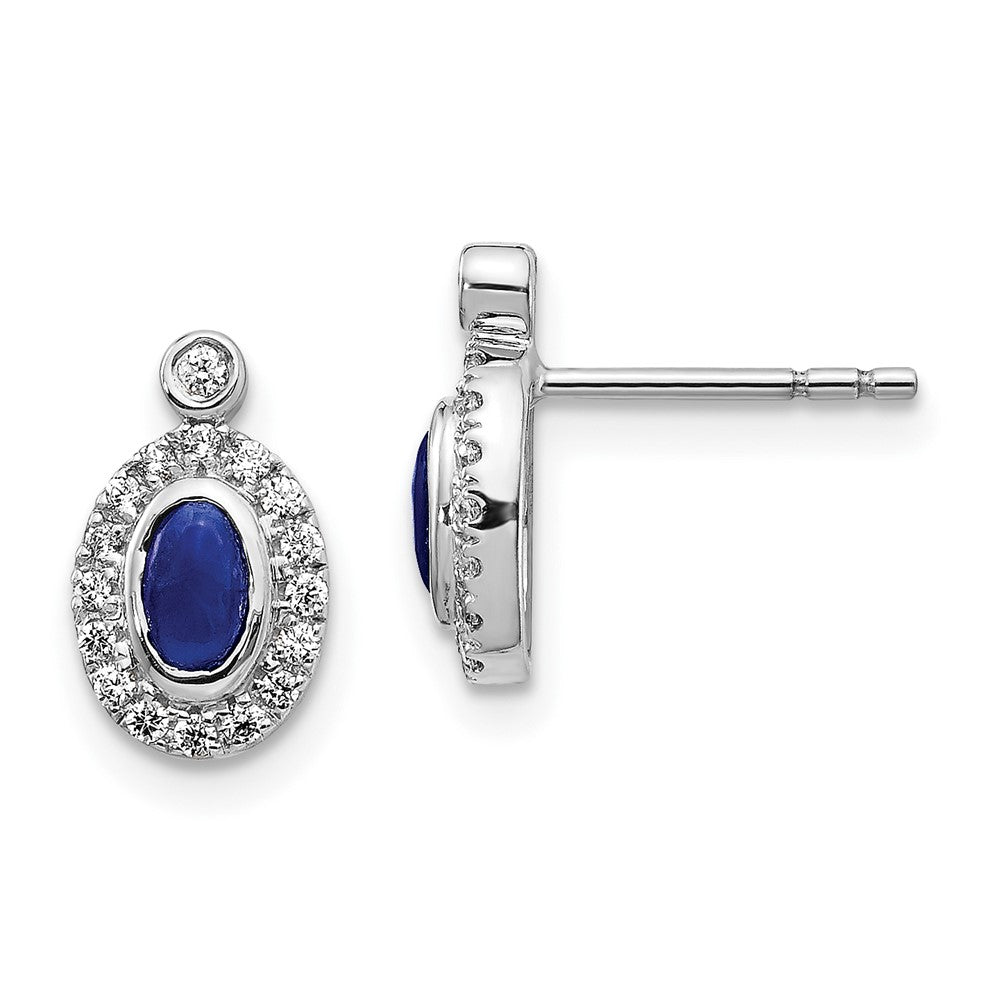 14k White Gold Real Diamond and Cabochon Sapphire Earrings