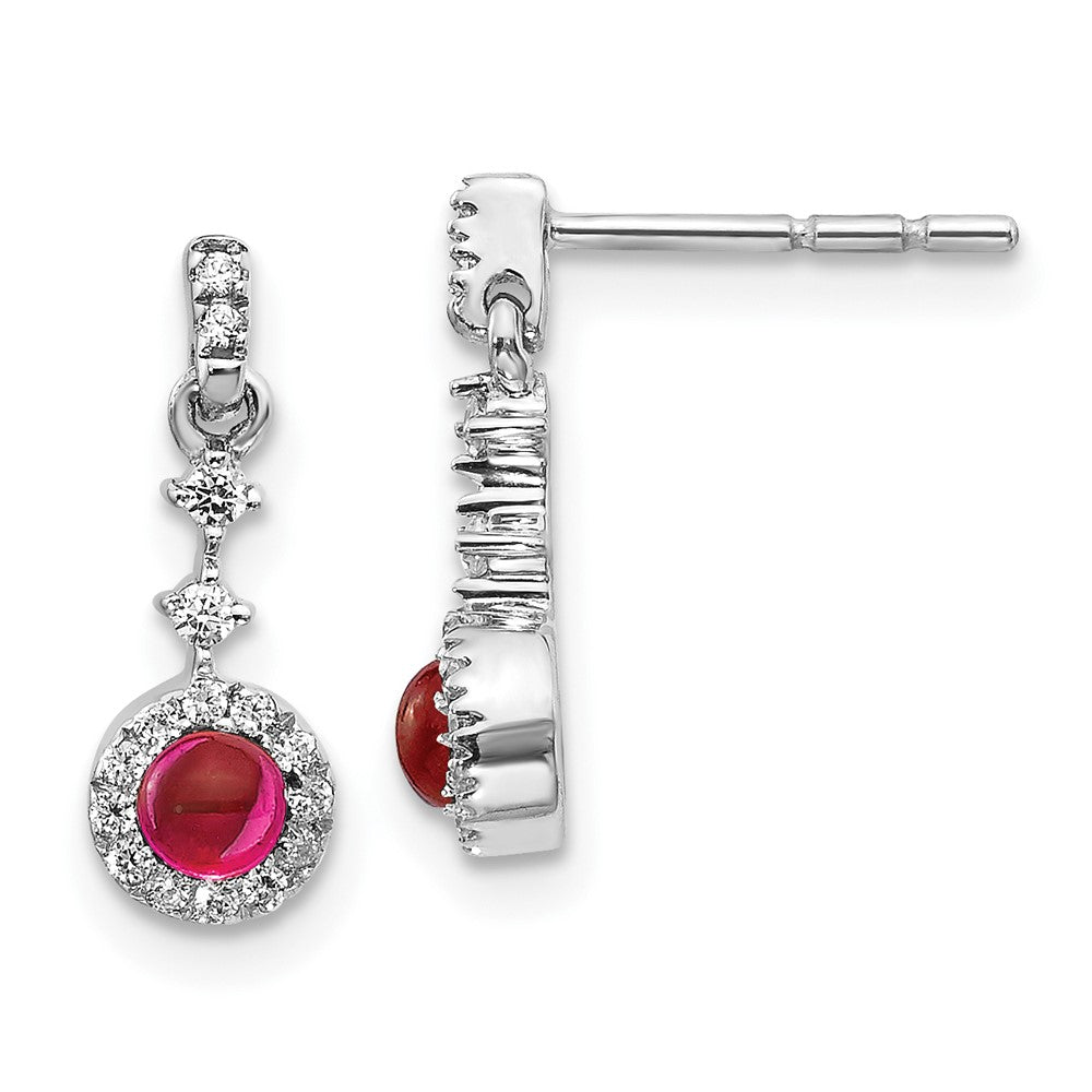 14k White Gold Real Diamond and Cabochon Ruby Earrings