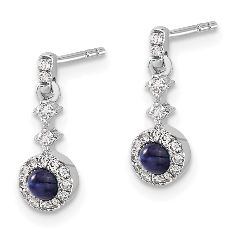 14k White Gold Real Diamond and Cabochon Sapphire Earrings