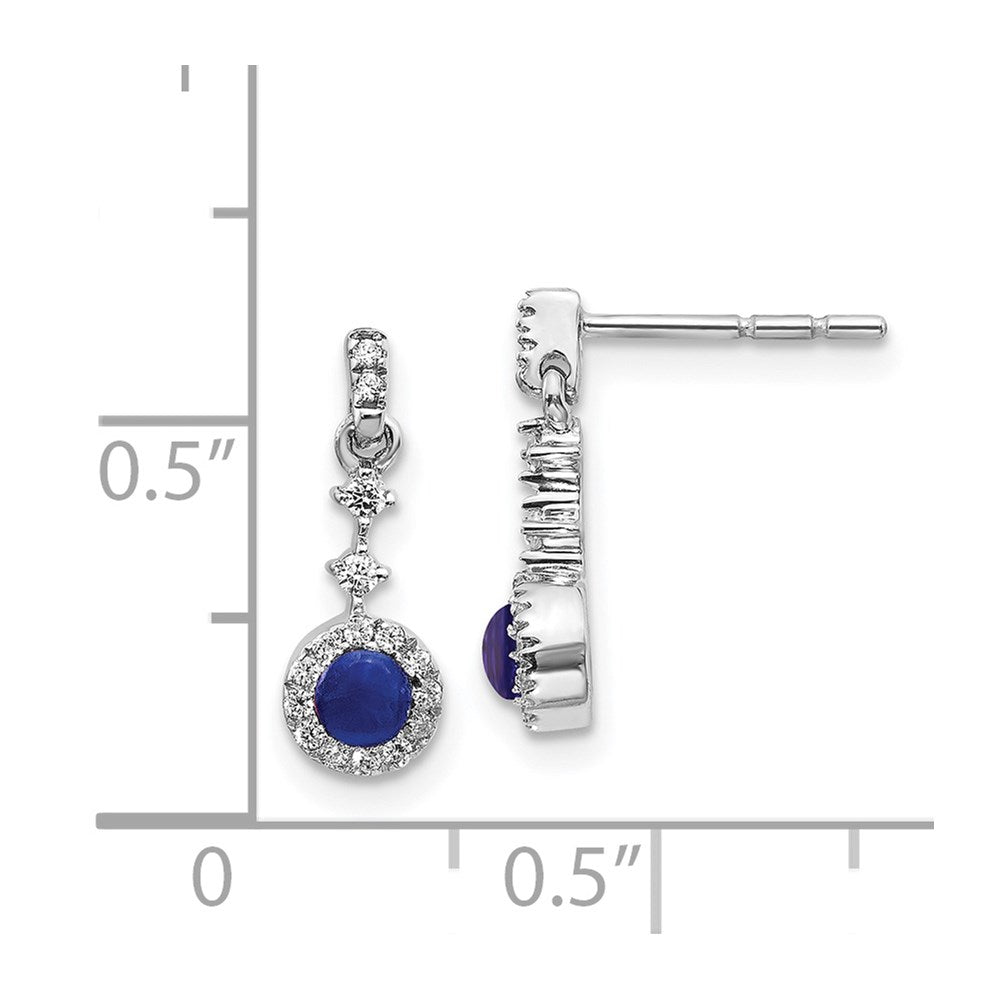 14k White Gold Real Diamond and Cabochon Sapphire Earrings