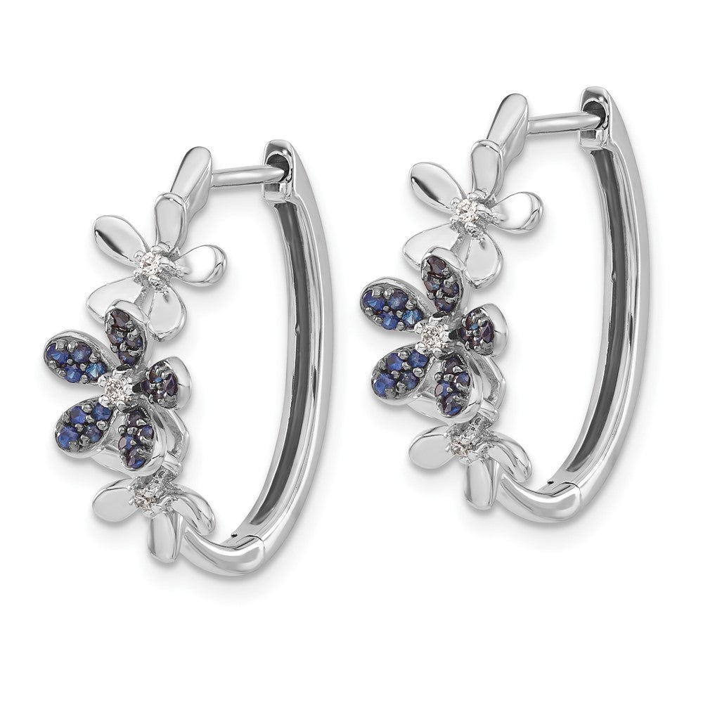 14k White Gold Real Diamond and Sapphire Earrings