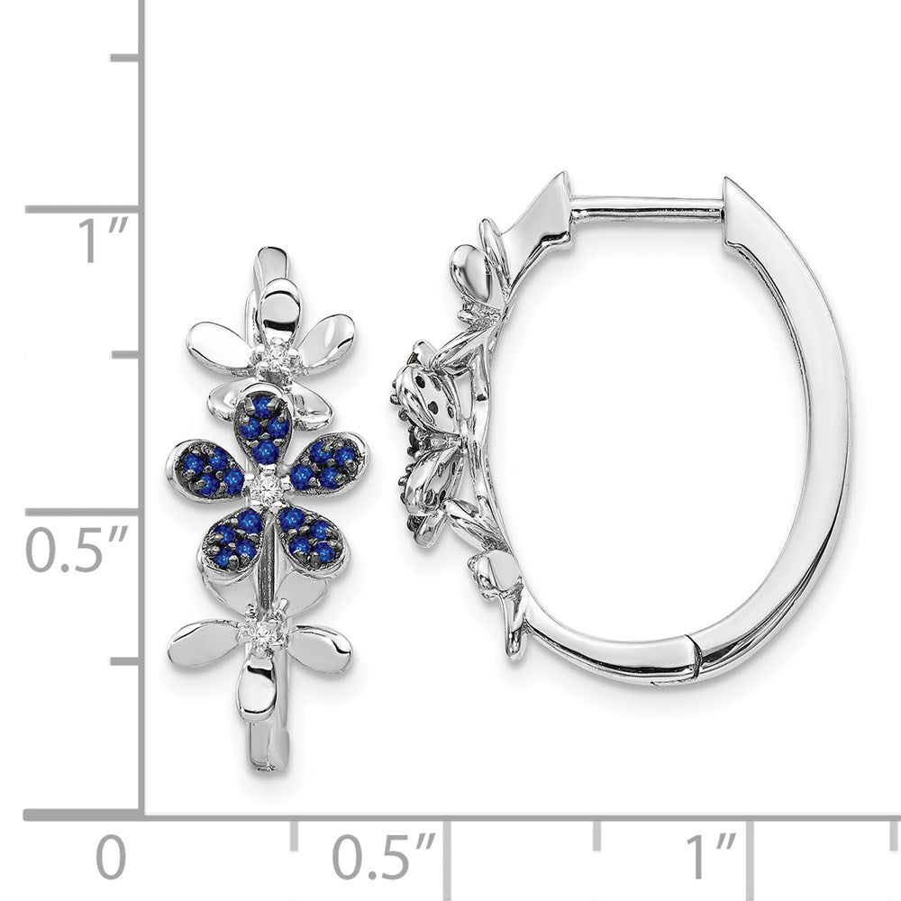 14k White Gold Real Diamond and Sapphire Earrings