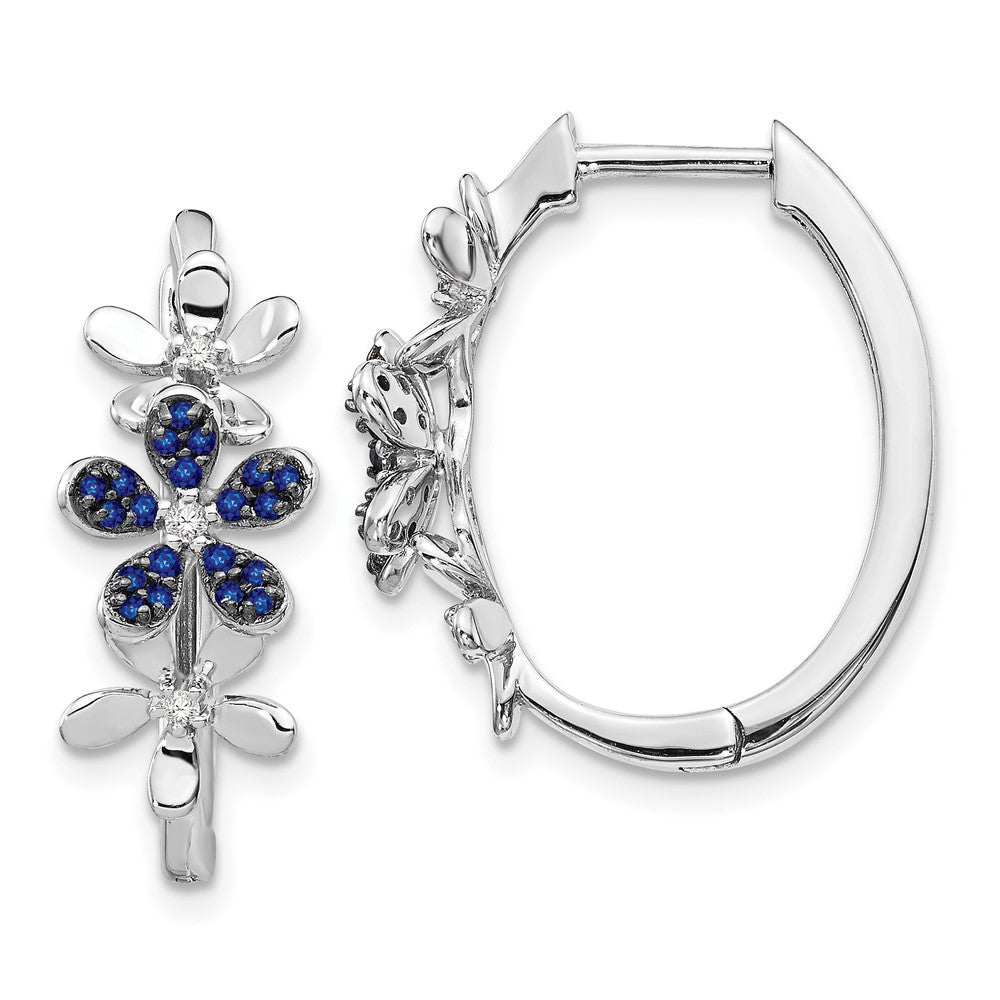 Solid 14k White Gold Simulated CZ and Sapphire Earrings