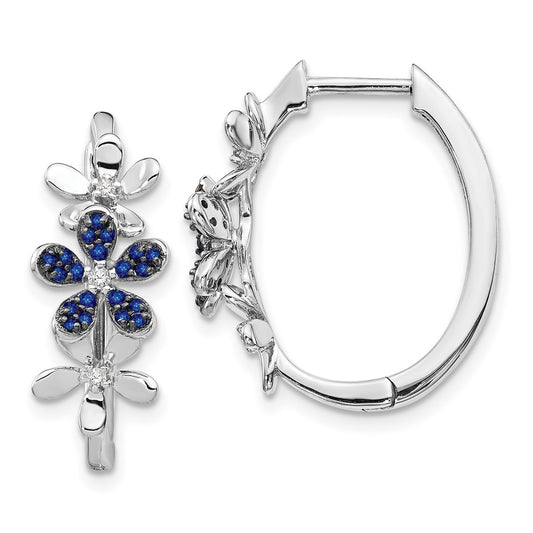 14k White Gold Real Diamond and Sapphire Earrings