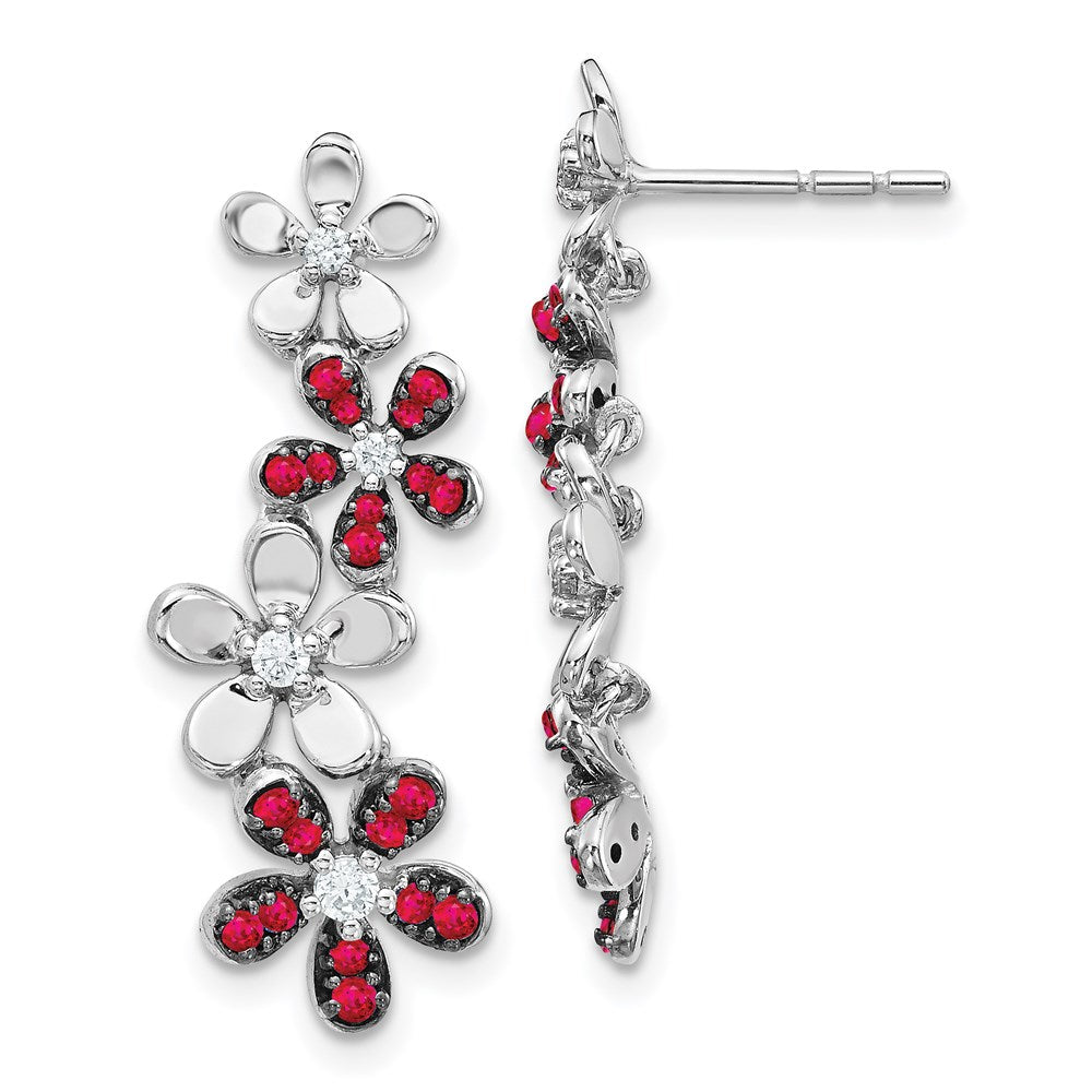 14k White Gold Real Diamond & Ruby Earrings