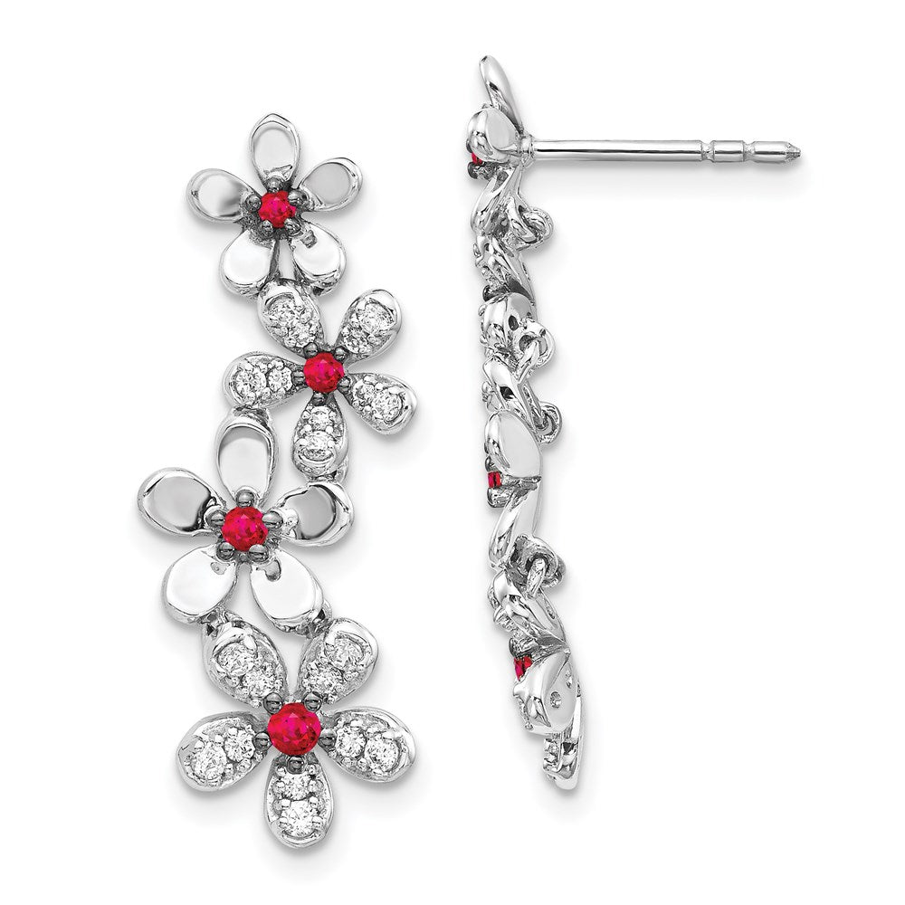 14k White Gold Real Diamond & Ruby Earrings