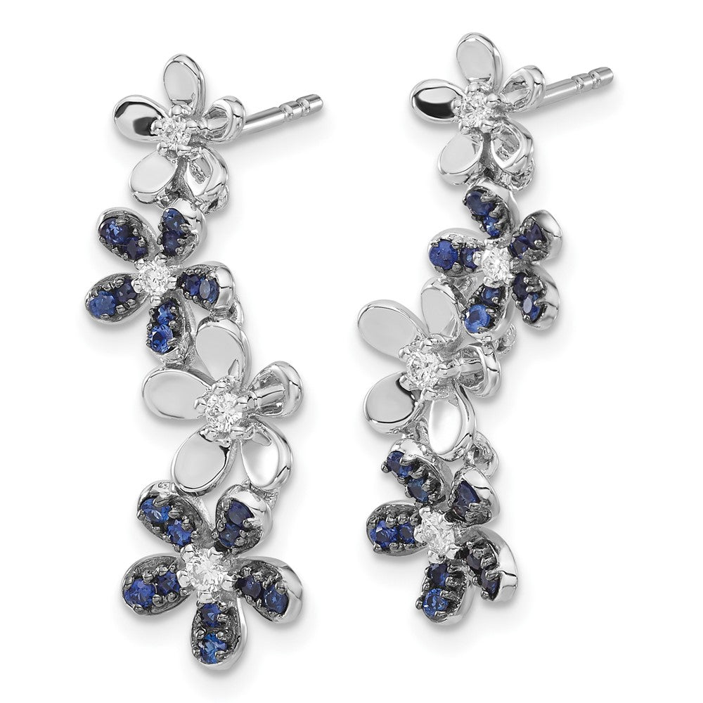 Solid 14k White Gold Simulated CZ and Sapphire Earrings