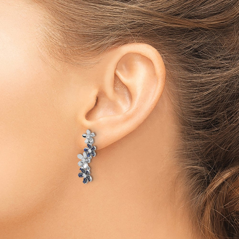 14k White Gold Real Diamond and Sapphire Earrings