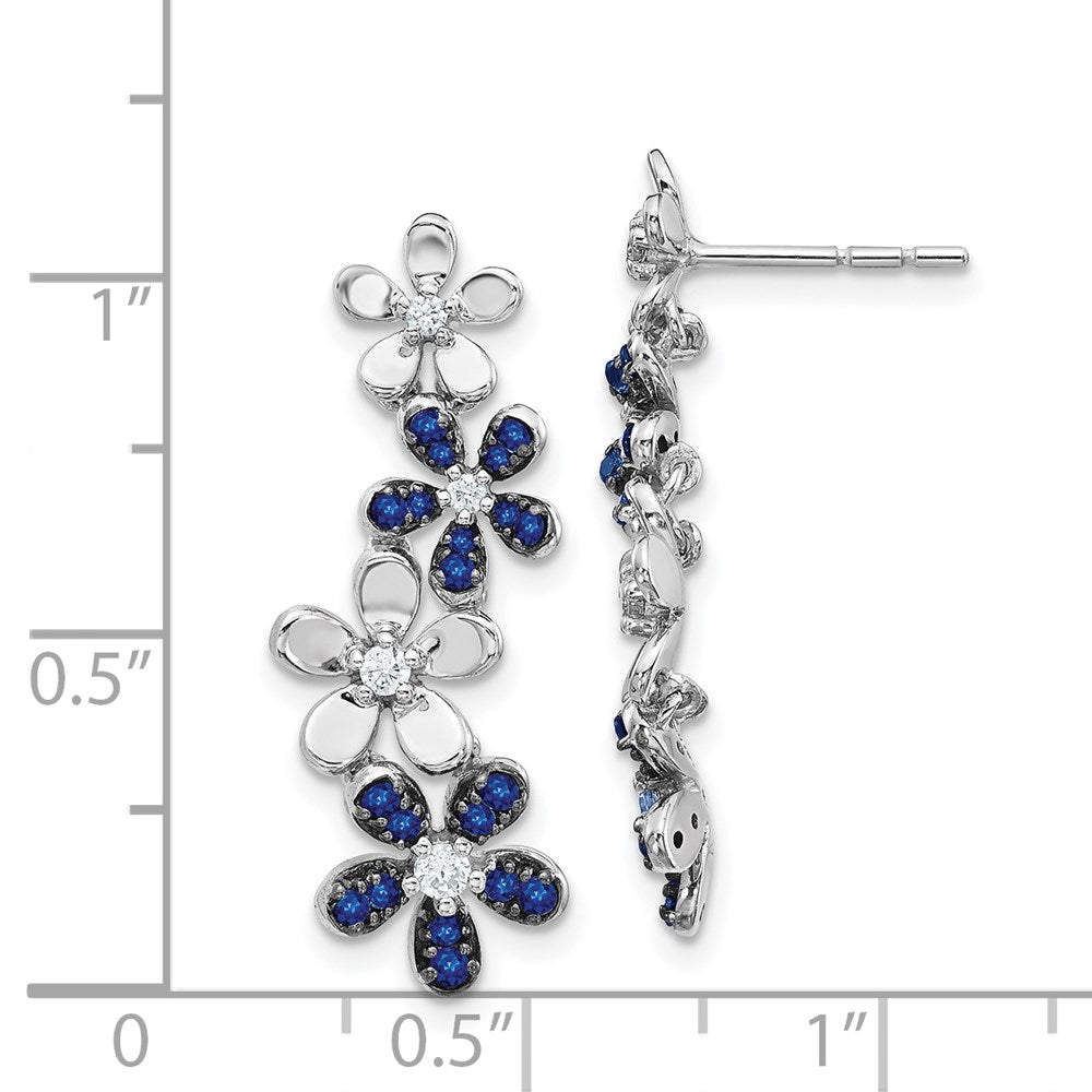 Solid 14k White Gold Simulated CZ and Sapphire Earrings