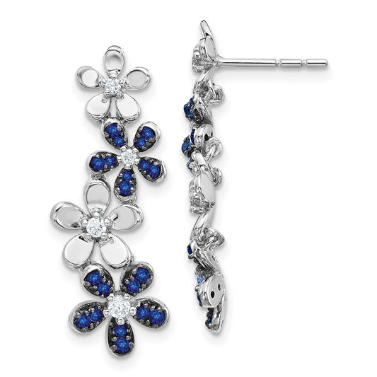 Solid 14k White Gold Simulated CZ and Sapphire Earrings