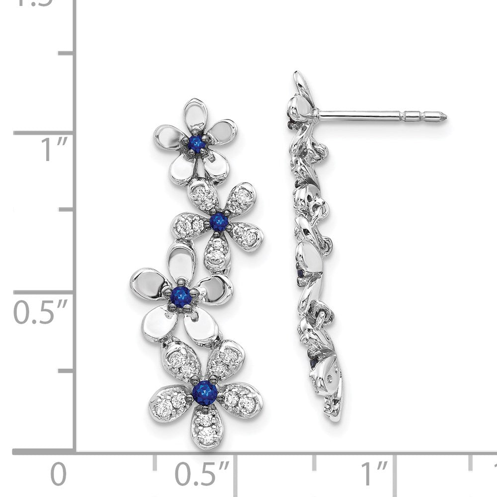 Solid 14k White Gold Simulated CZ & Sapphire Earrings